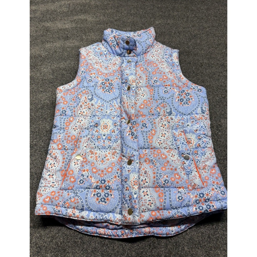 Gretchen Scott Puffer Vest Pleasantly Paisley Blue Sz Small Zip Country Cottage